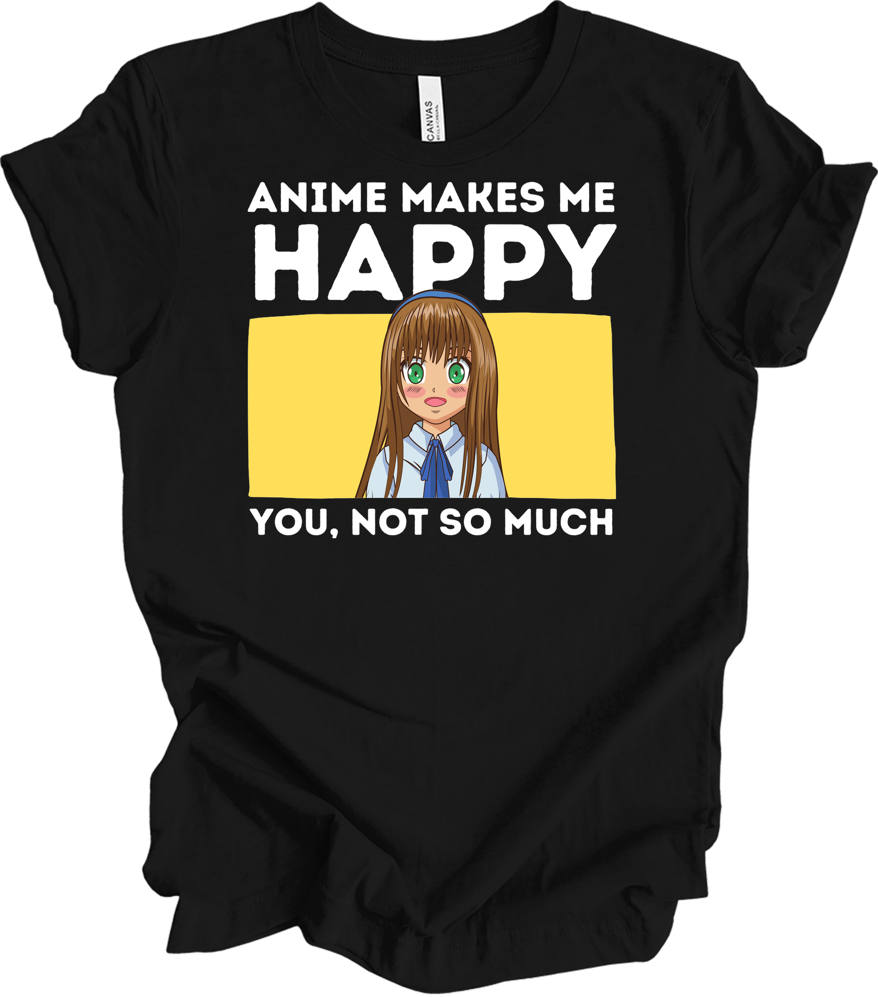 Anime Art 'Happy' T-Shirt in Black