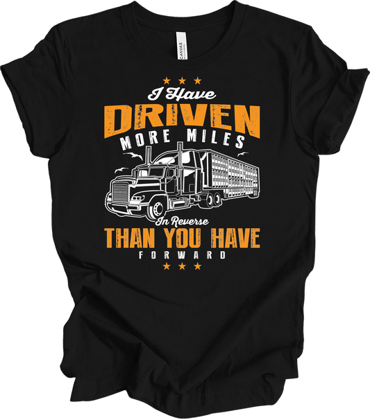Truck Driver Reverse Miles T-Shirt in Black