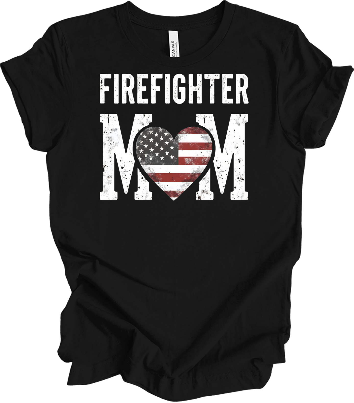 Firefighter Mom Flag Heart T-Shirt in Black