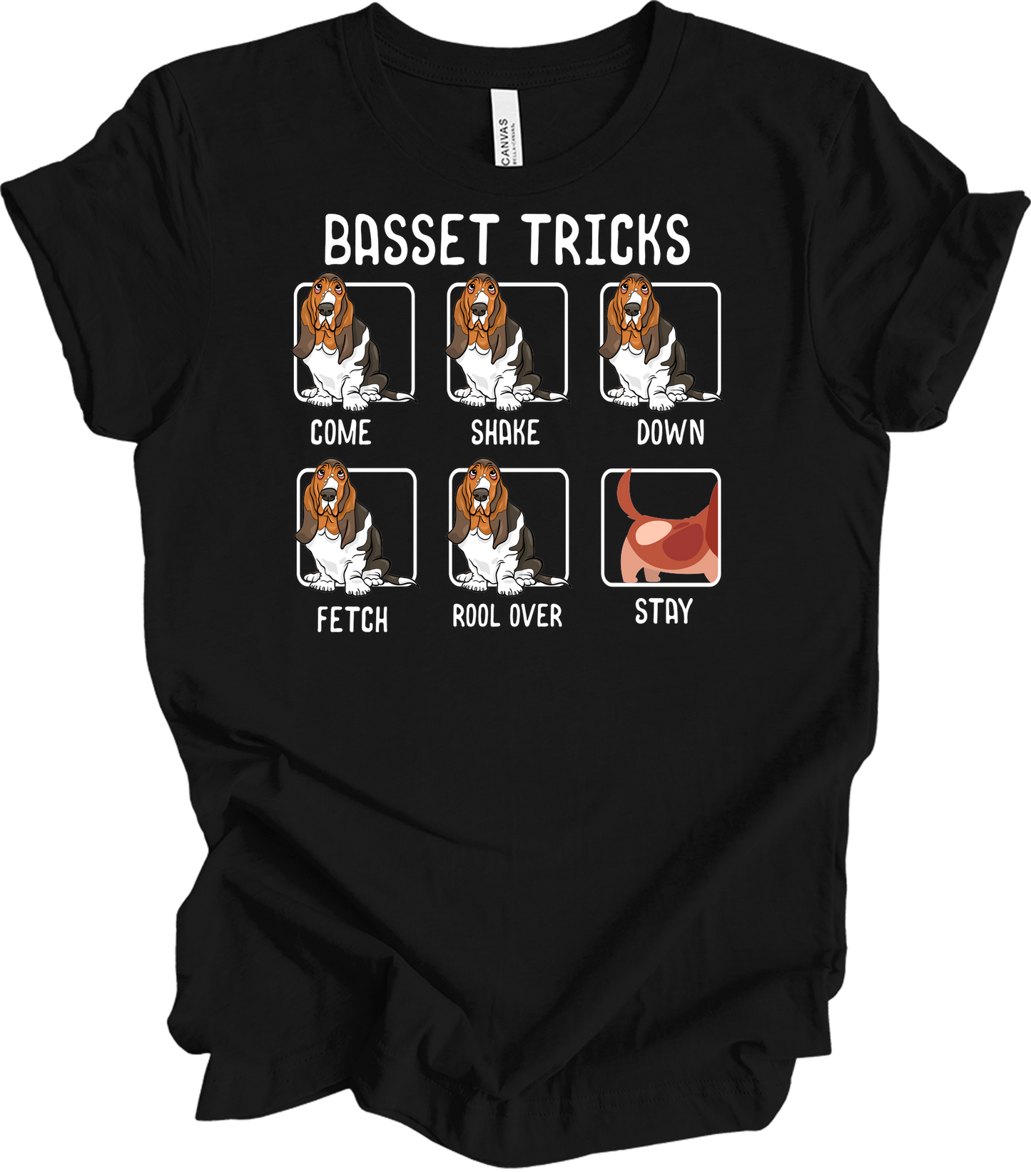 Basset Tricks Dog T-Shirt in Black