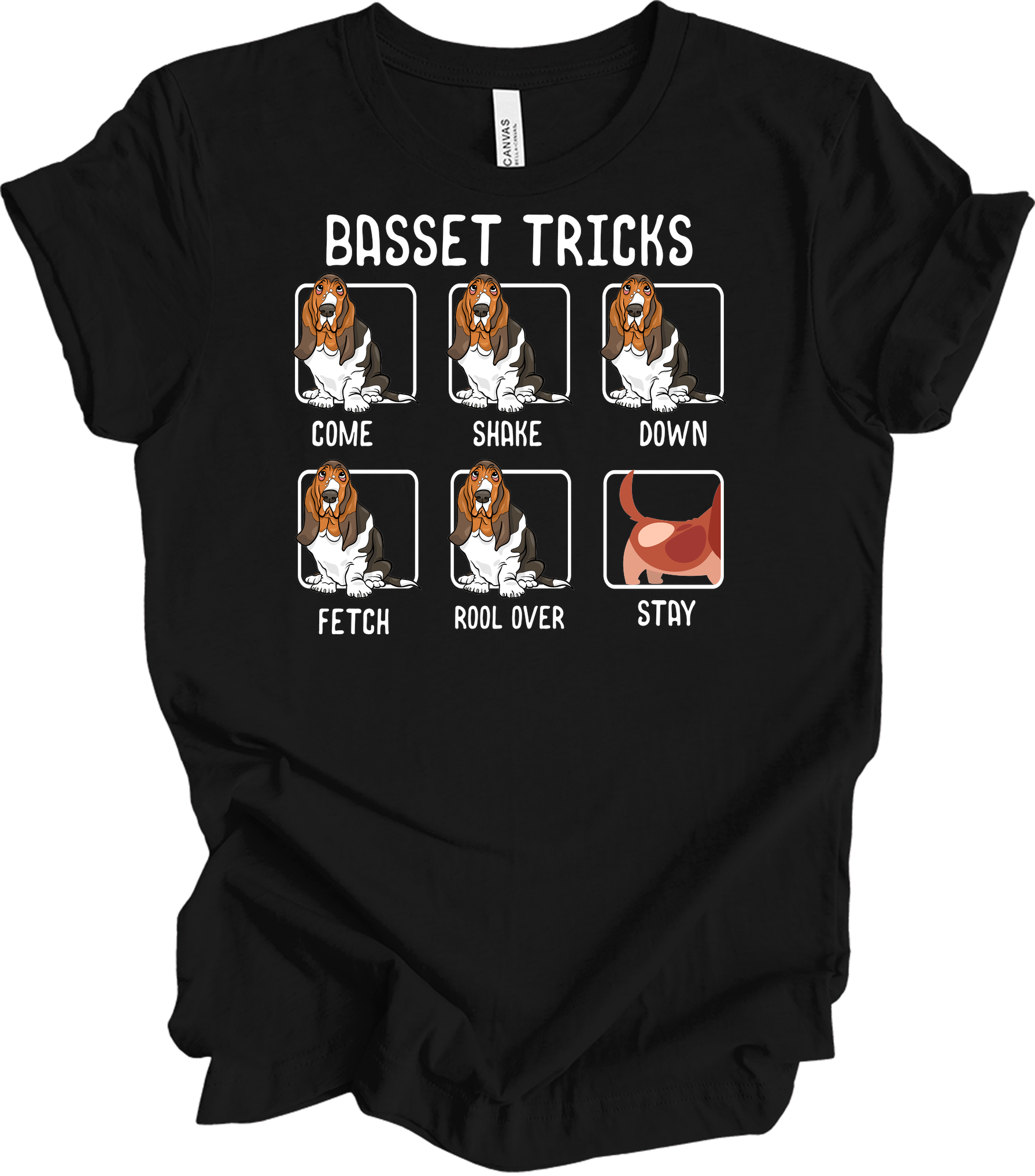 Basset Tricks Dog T-Shirt in Black