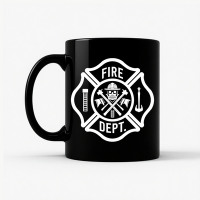Fire Dept Skull & Axes Mug in Black