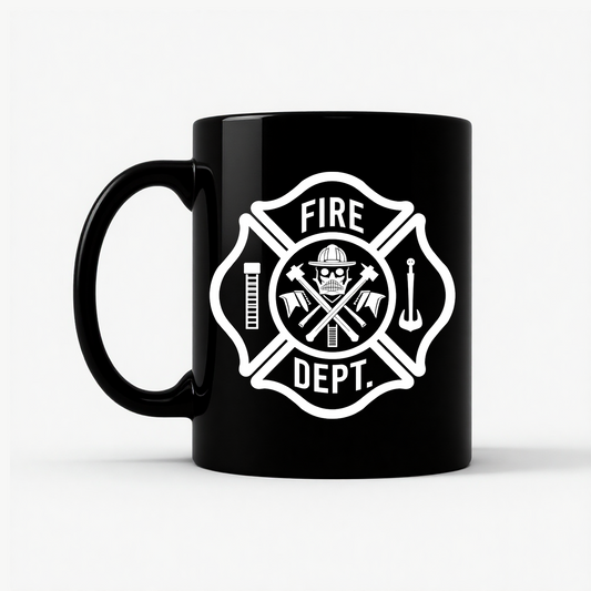 Fire Dept Skull & Axes Mug in Black