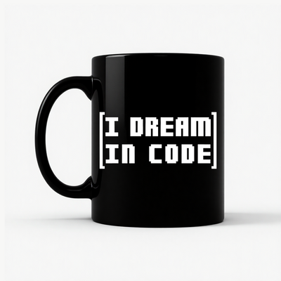 I Dream In Code Mug in Black