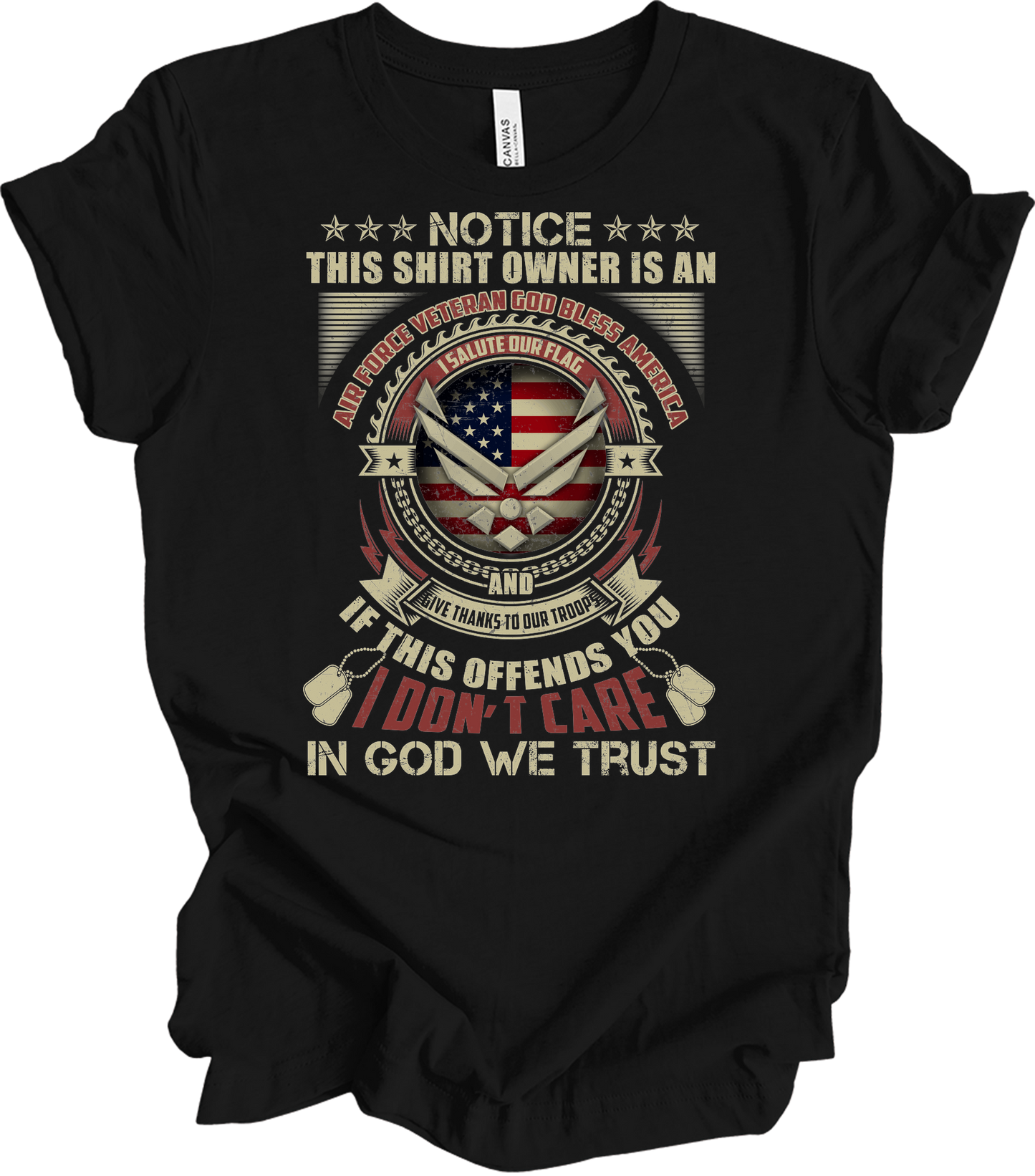 Air Force Veteran US Military Patriotic T-Shirt in Black