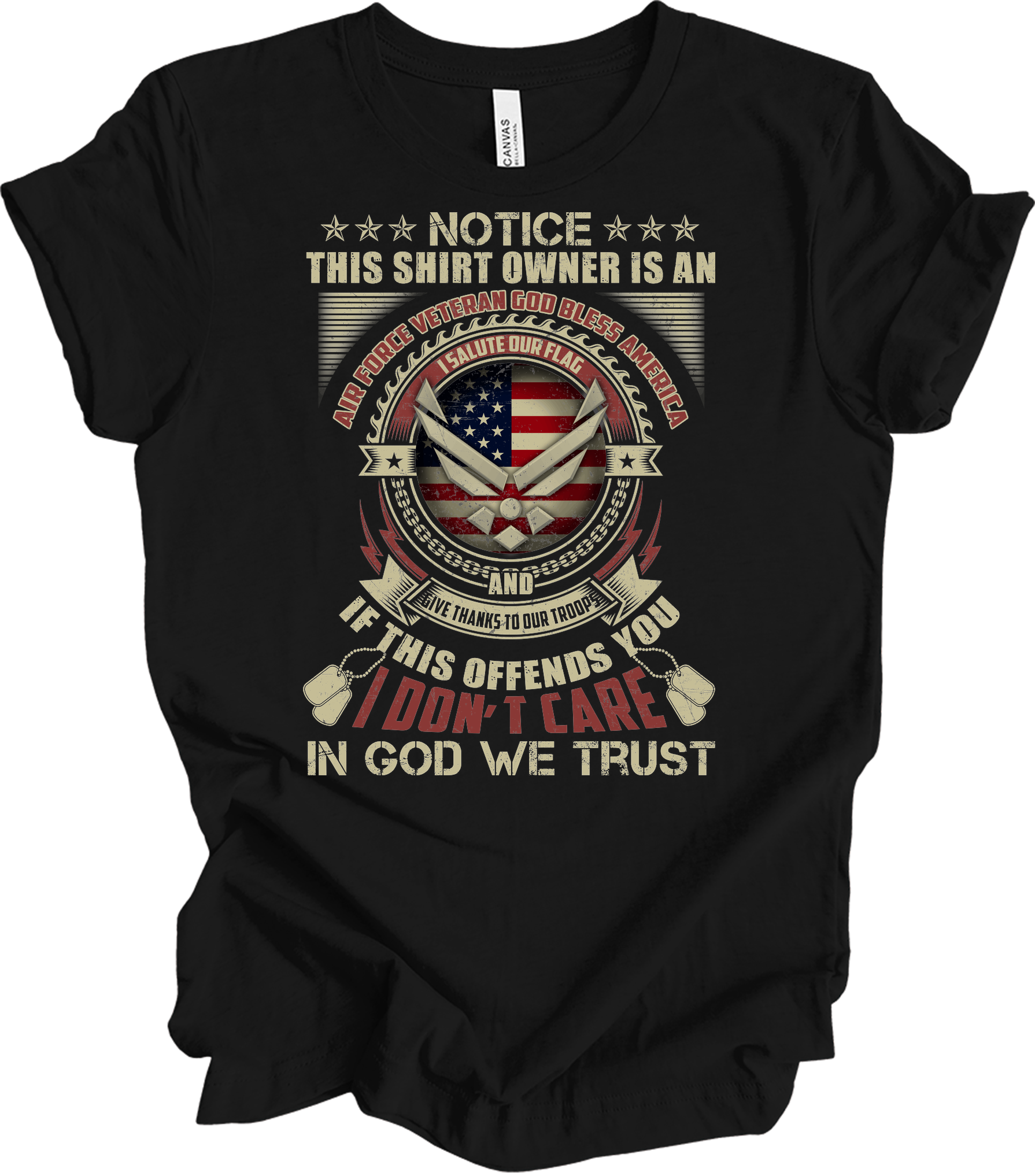 Air Force Veteran US Military Patriotic T-Shirt in Black