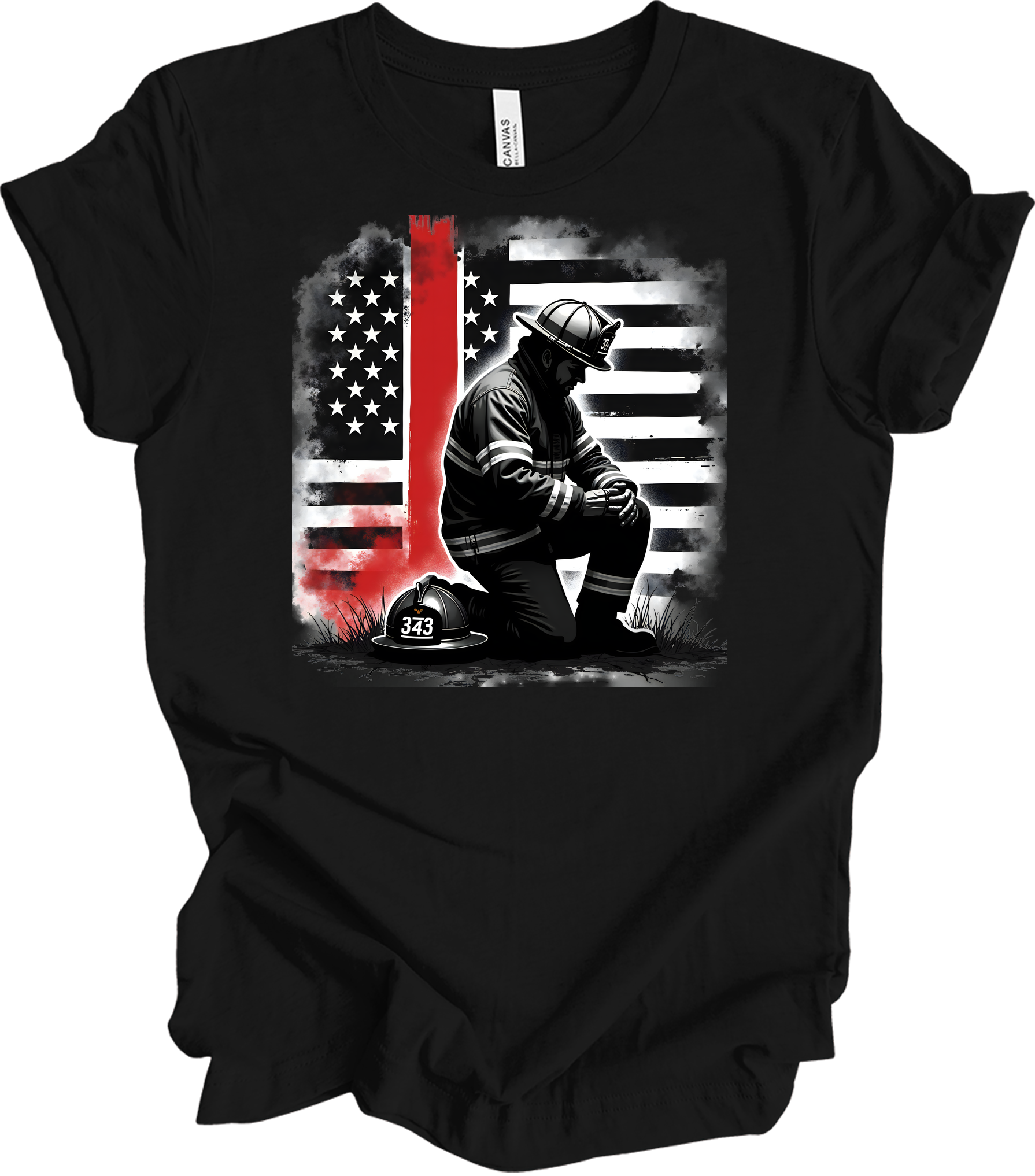 Firefighter Flag Tribute T-Shirt in Black
