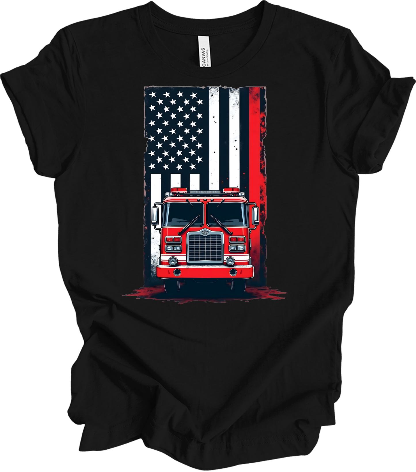Fireman Flag - Patriotic Design T-Shirt in Black