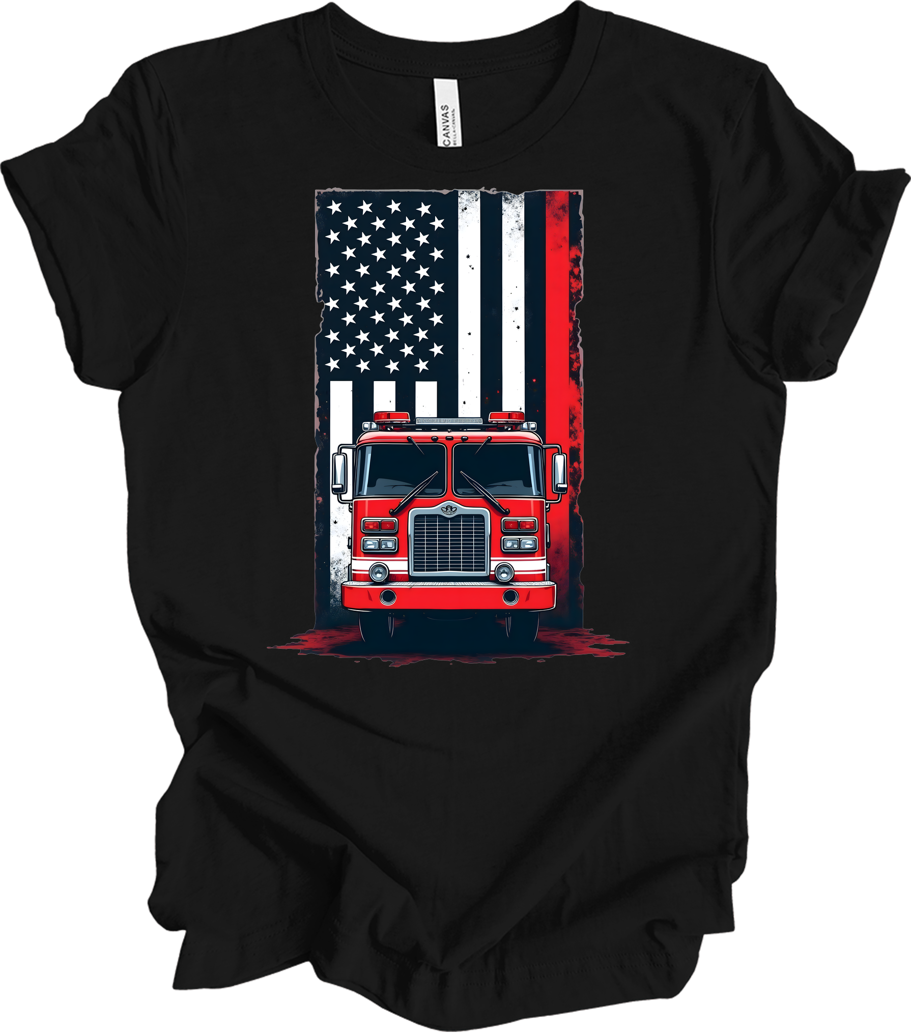 Fireman Flag - Patriotic Design T-Shirt in Black