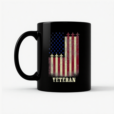 American Flag Veteran Mug in Black
