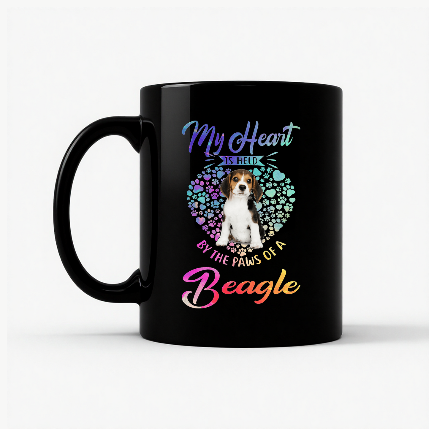 Beagle Heart Paw Mug in Black