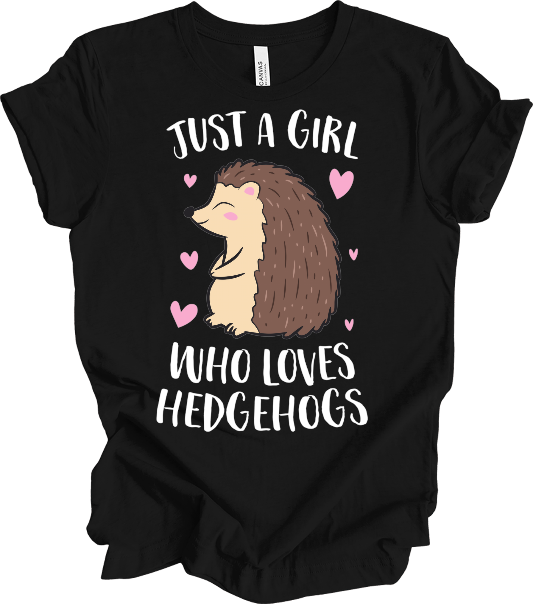 Just a Girl Who Loves Hedgehogs Cute Hedgehog Girl T-Shirt in Black