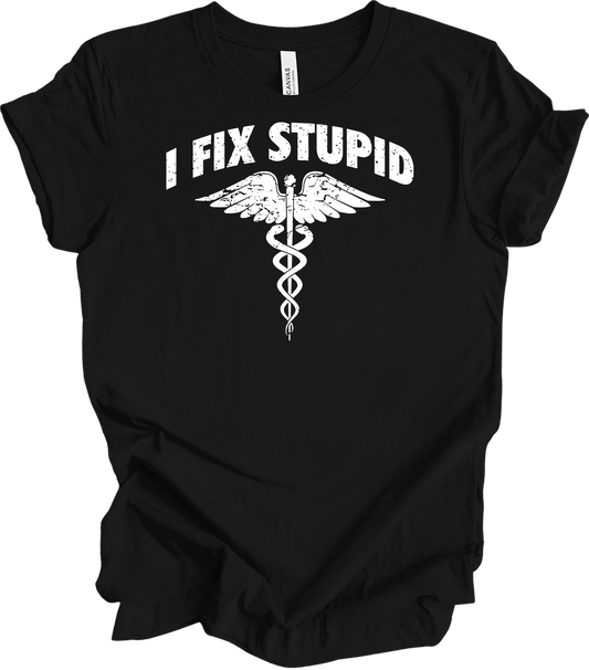 Paramedic 'I Fix Stupid' T-Shirt in Black