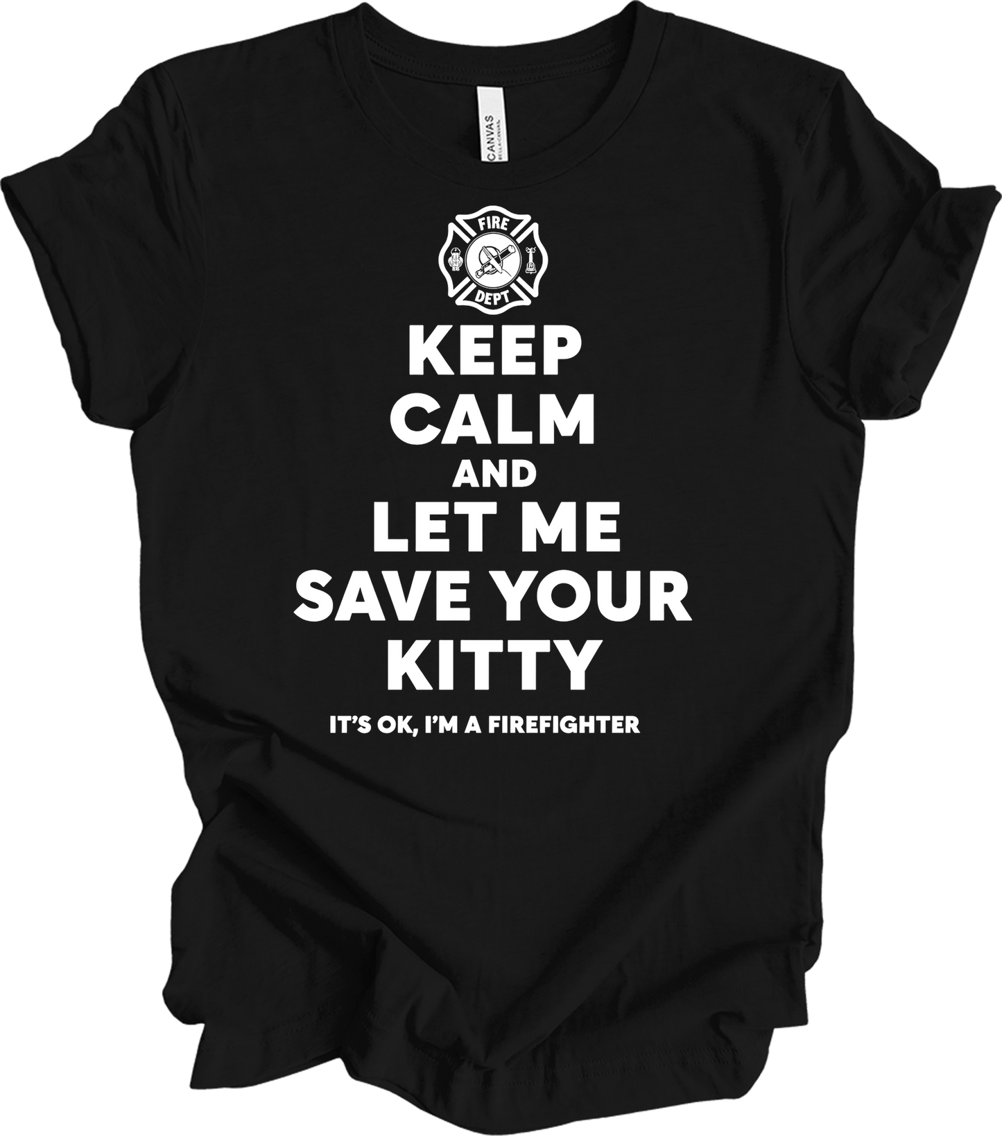 Firefighter Rescue - Save Your Kitty T-Shirt in Black
