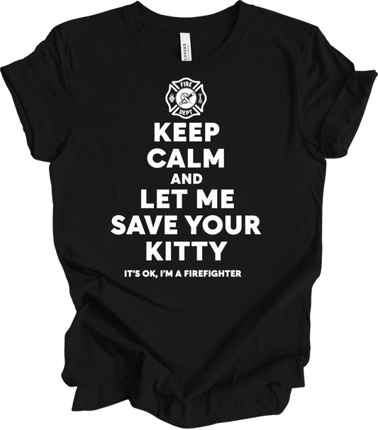 Firefighter Rescue - Save Your Kitty T-Shirt in Black