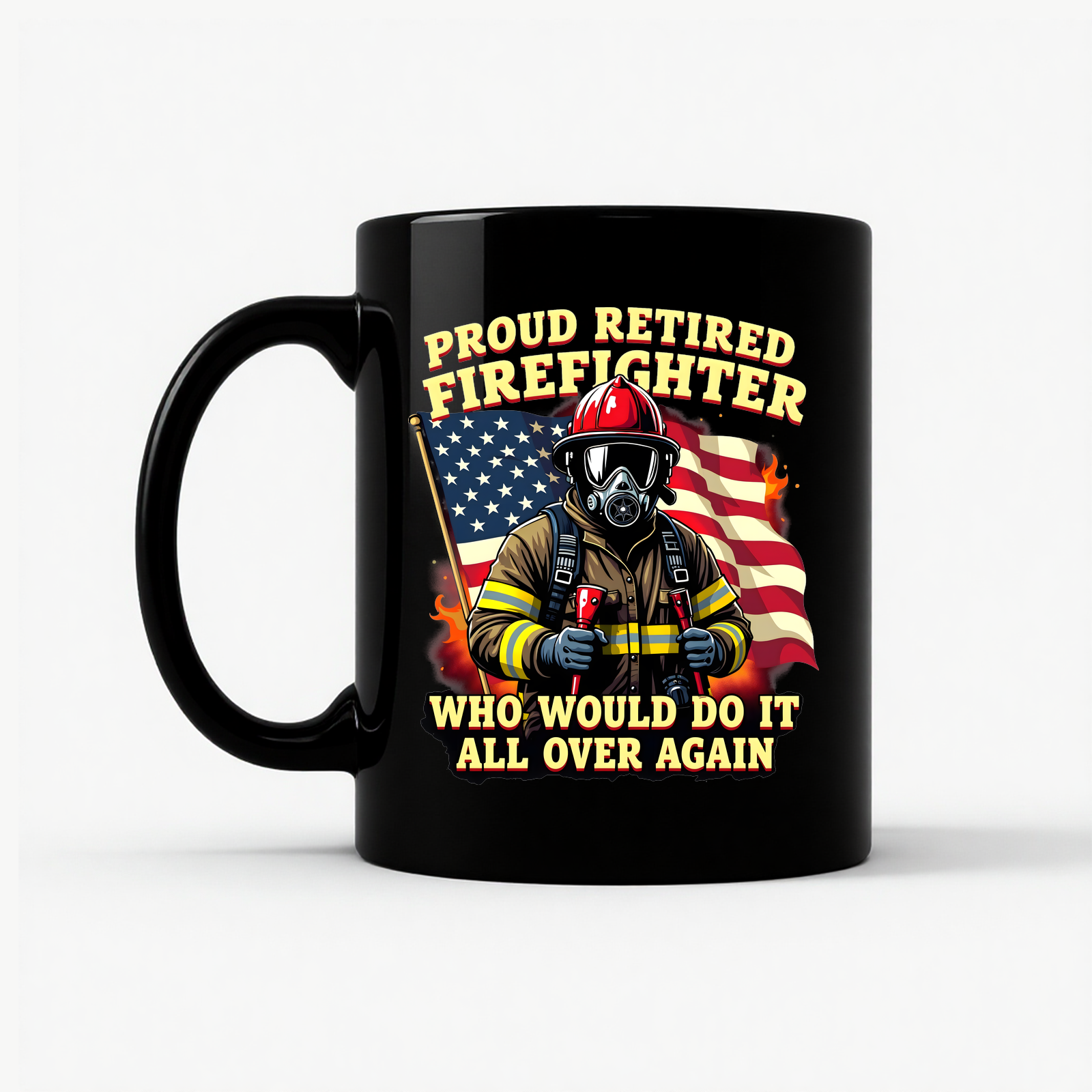 Proud Retired Firefighter Mug in Black