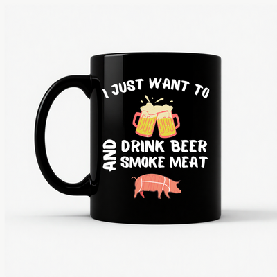 Drink Beer Smoke Meat Mug in Black