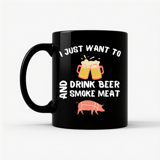 Drink Beer Smoke Meat Mug in Black