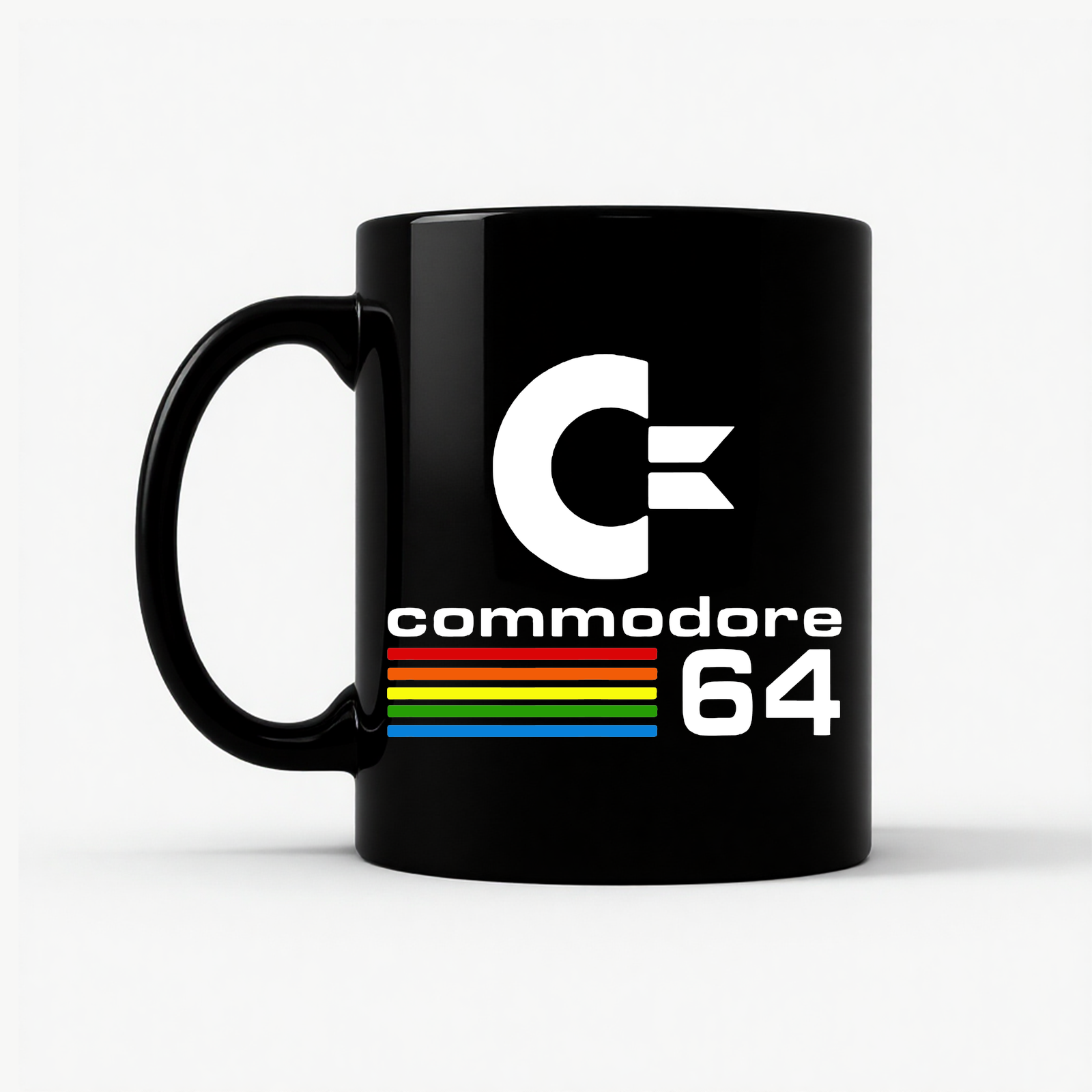 Commodore 64 Retro 80s Gaming - C64 Rainbow Stripe Mug in Black