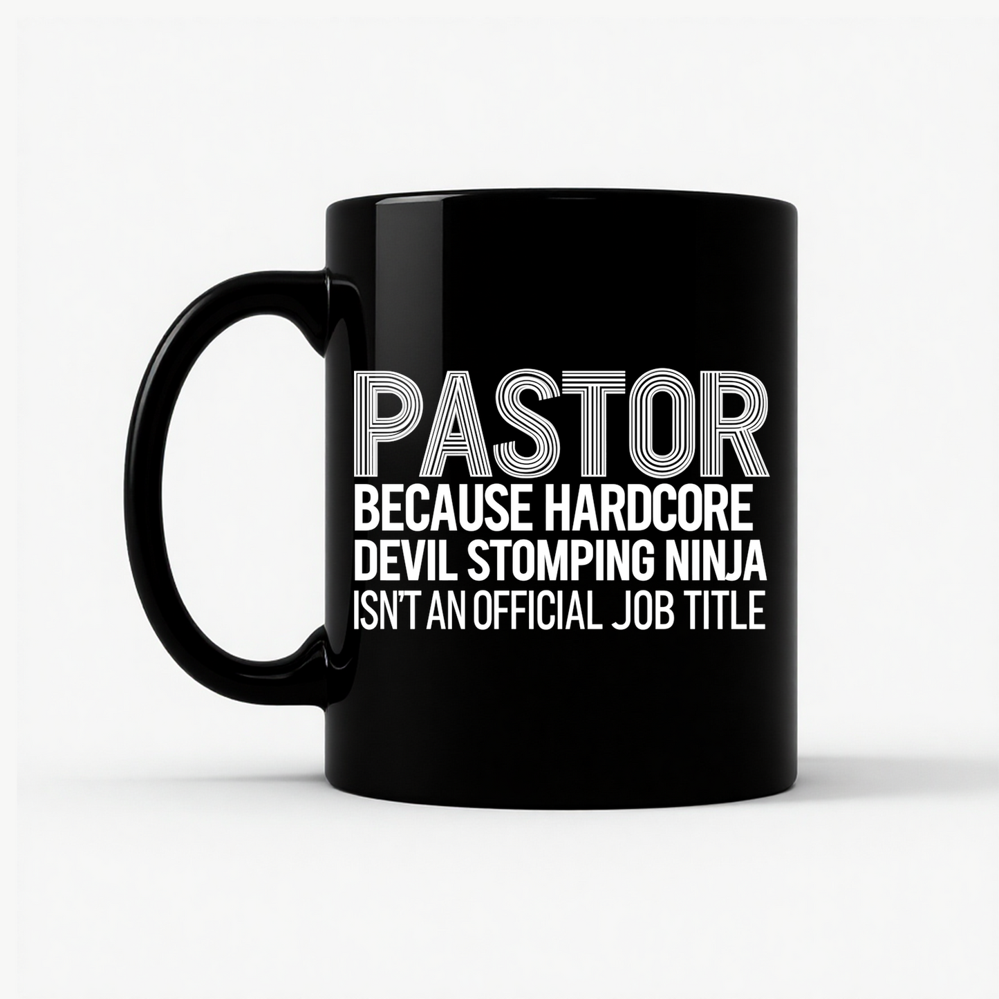 Pastor Devil Stomping Ninja Mug in Black