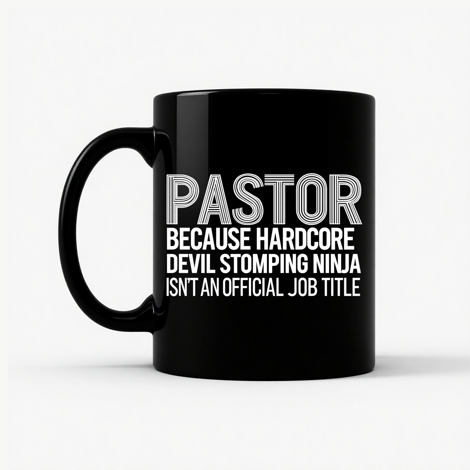 Pastor Devil Stomping Ninja Mug in Black