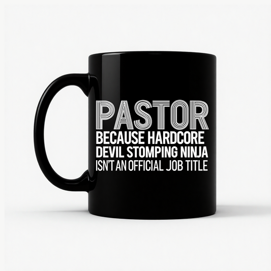 Pastor Devil Stomping Ninja Mug in Black