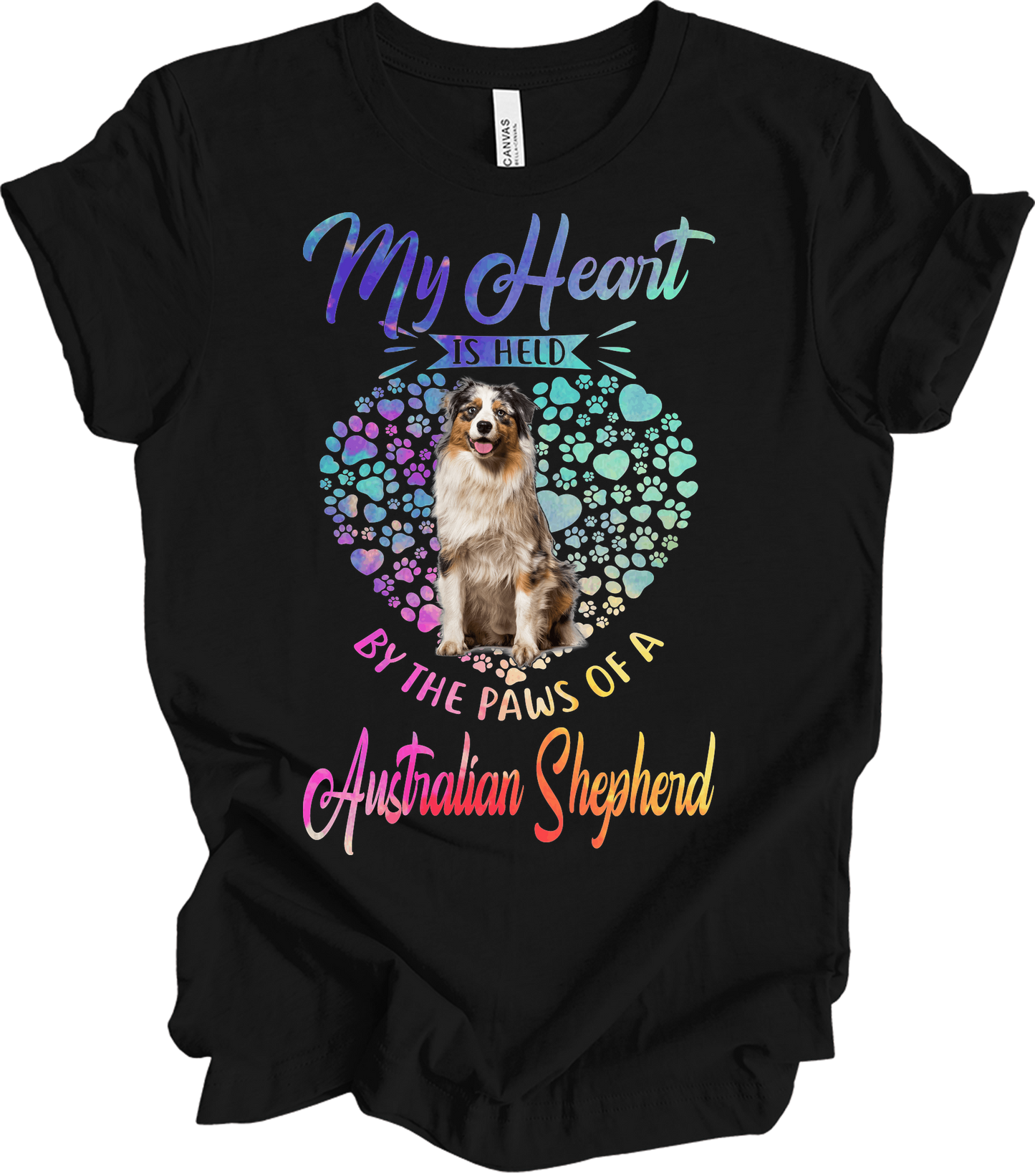 Australian Shepherd Paws Heart - Saint Bernard Dog Lover Gift T-Shirt in Black