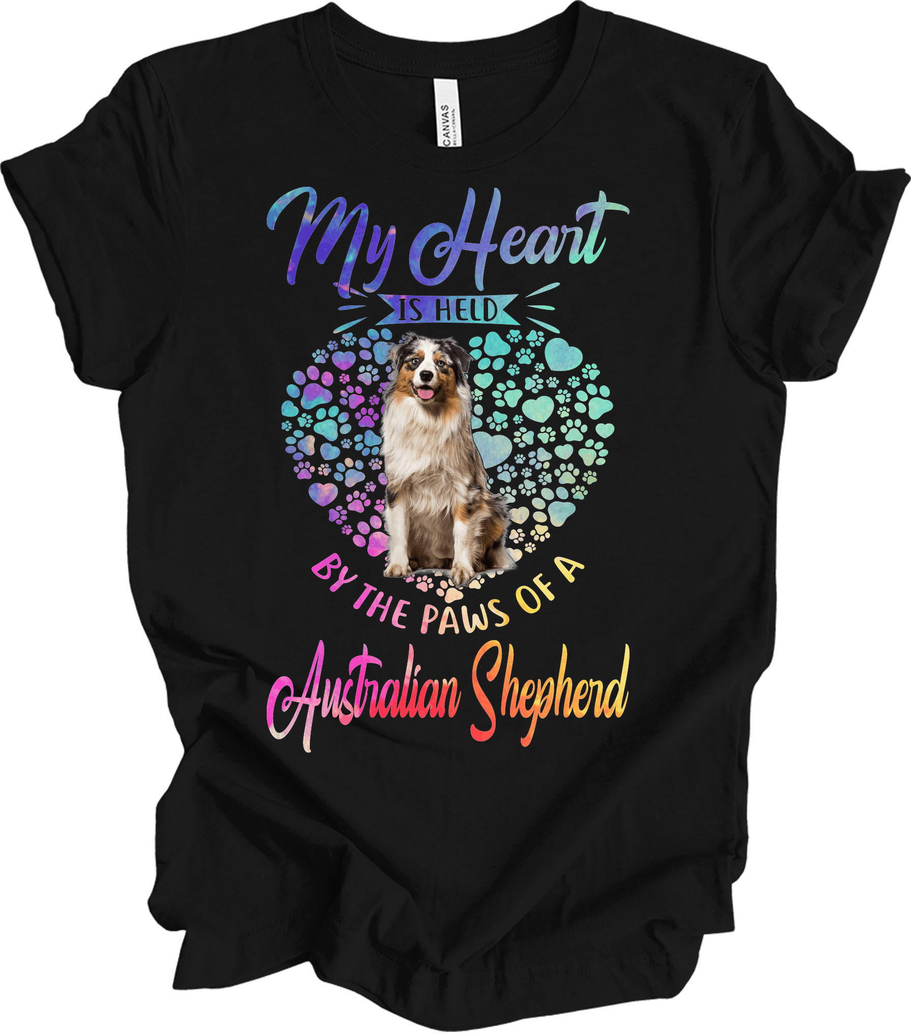 Australian Shepherd Paws Heart - Saint Bernard Dog Lover Gift T-Shirt in Black