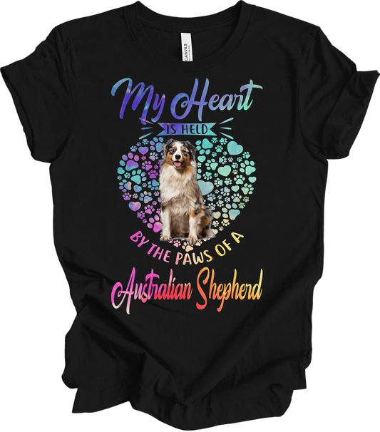 Australian Shepherd Paws Heart - Saint Bernard Dog Lover Gift T-Shirt in Black