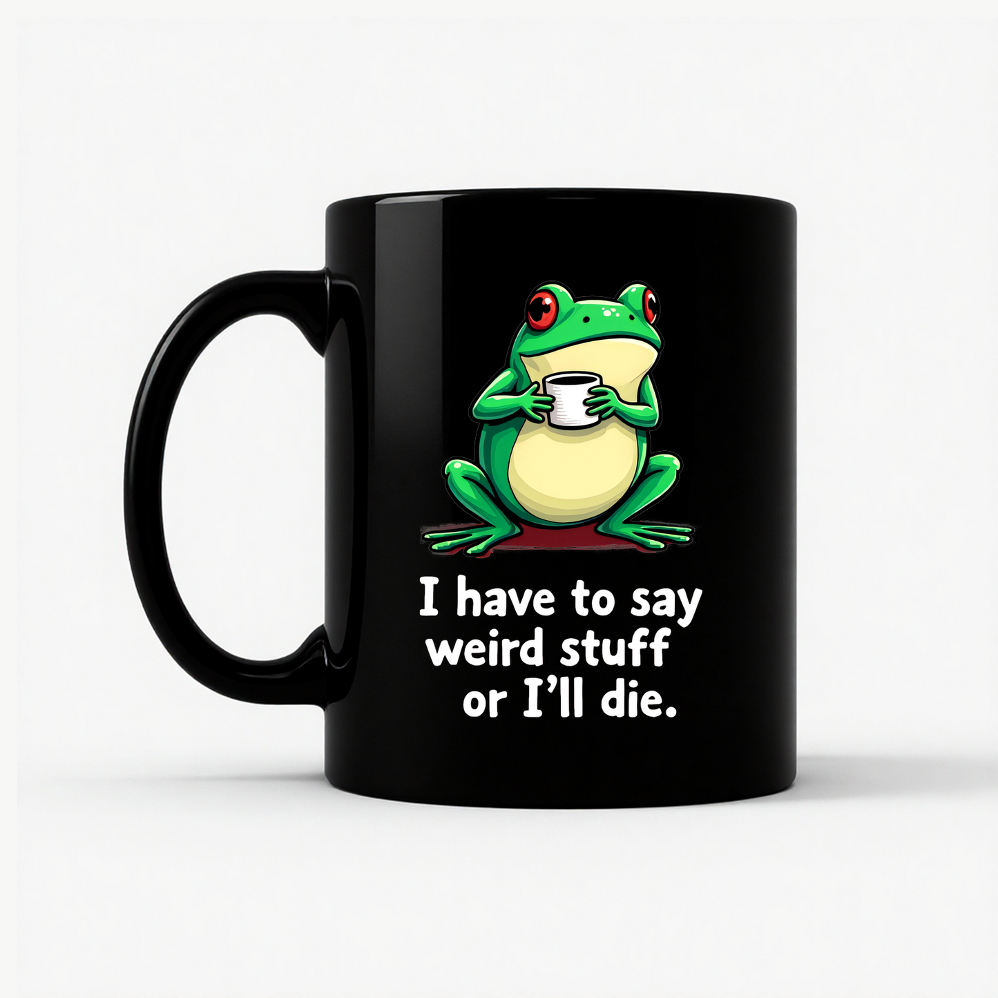 Funny Frog 'Weird Stuff' Mug in Black