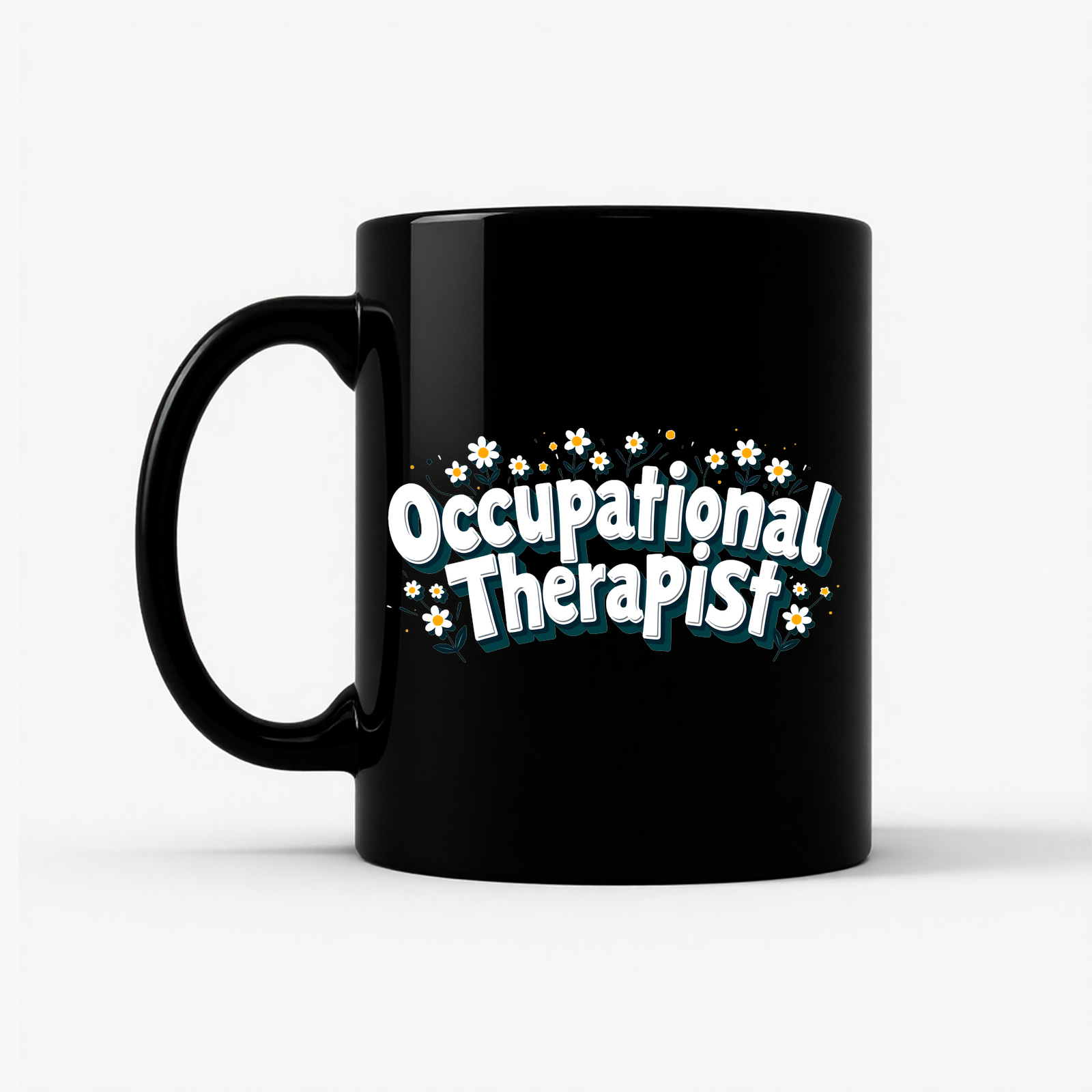 Floral Occupational Therapist Mug in Black