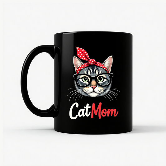 Cute Cat Mom - Fun & Stylish Mug in Black