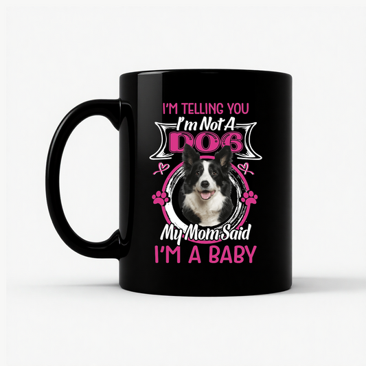 Border Collie 'I'm A Baby' Mug in Black