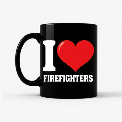 I Love Firefighters Mug in Black