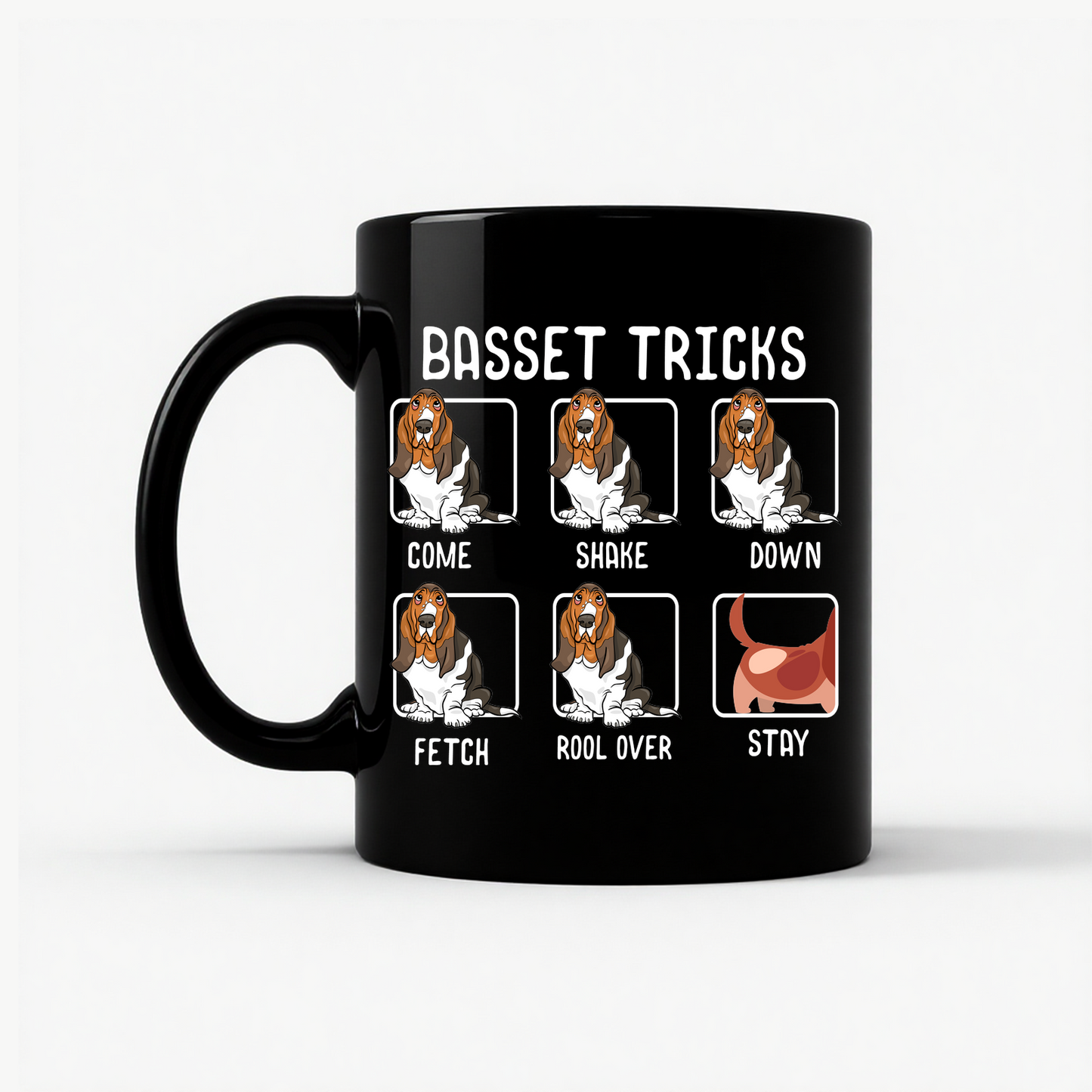 Basset Tricks Dog Mug in Black