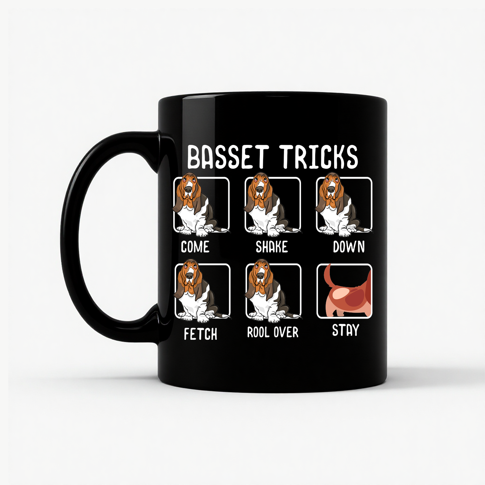 Basset Tricks Dog Mug in Black