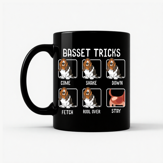 Basset Tricks Dog Mug in Black