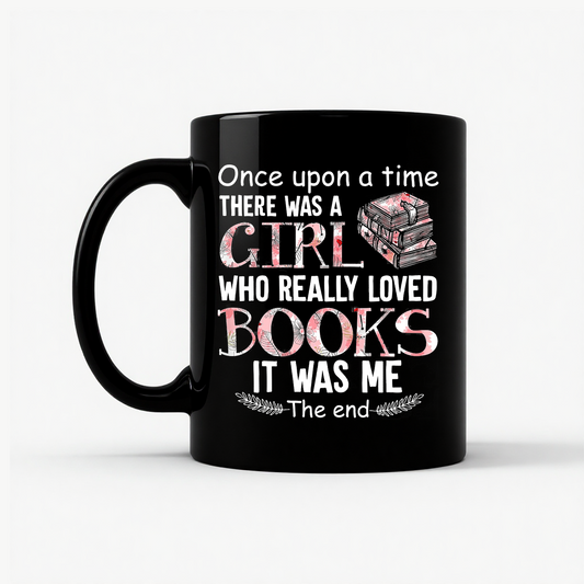 Girl Who Loved Books Floral - Book Lover Gift Mug in Black