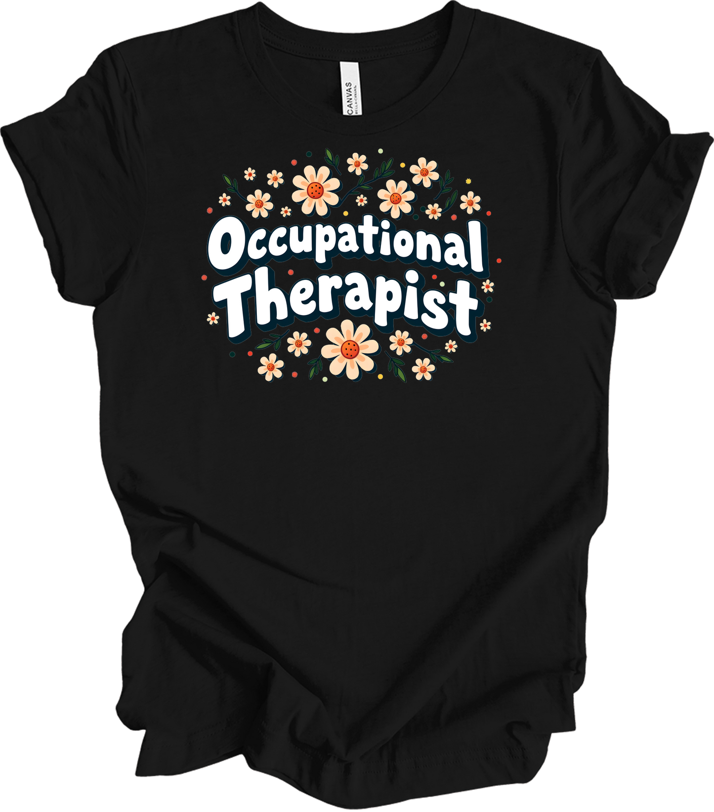 Floral Occupational Therapist T-Shirt in Black