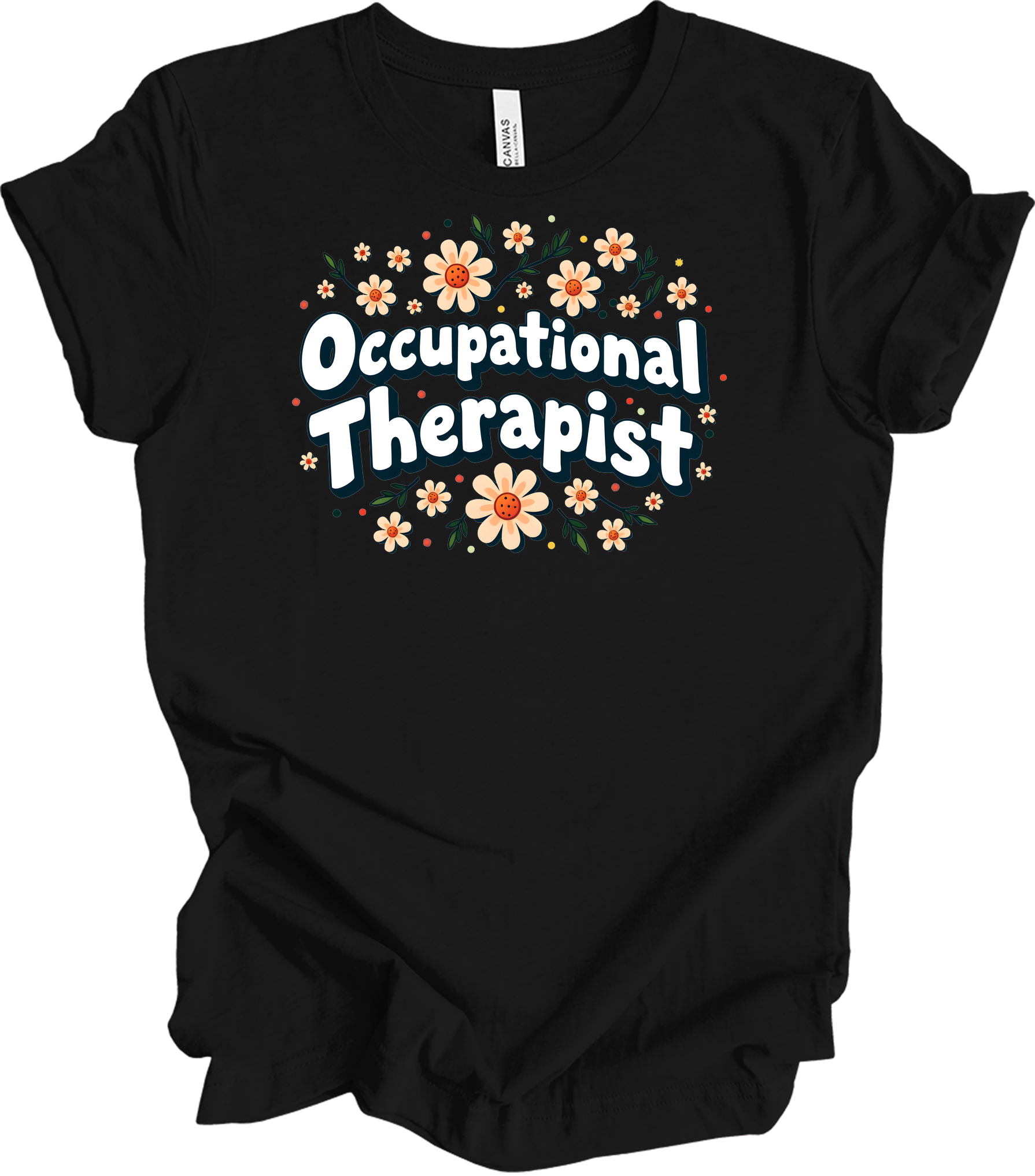 Floral Occupational Therapist T-Shirt in Black