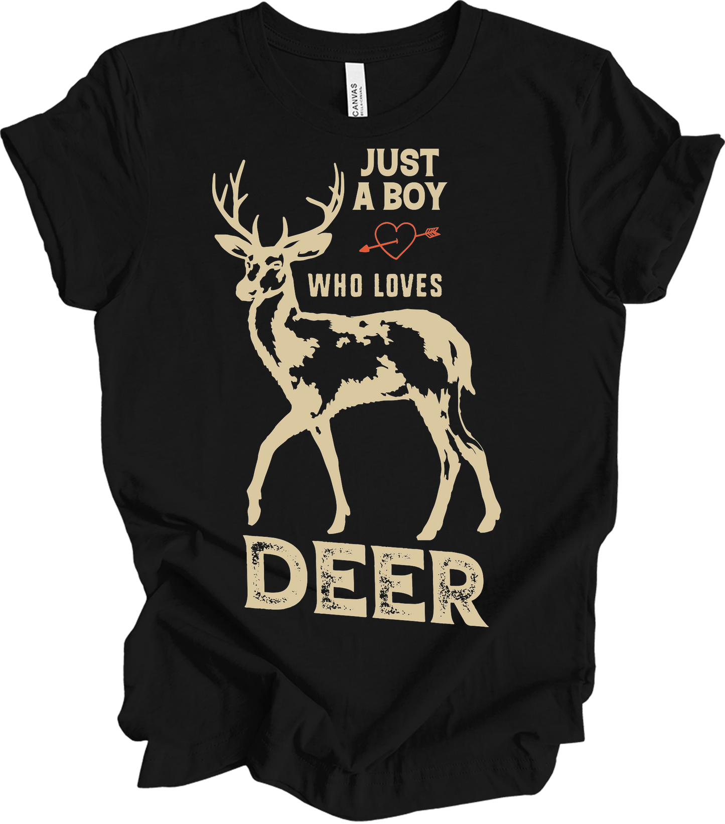 Just A Boy Who Loves Deer - Funny Hunter Gift T-Shirt in Black