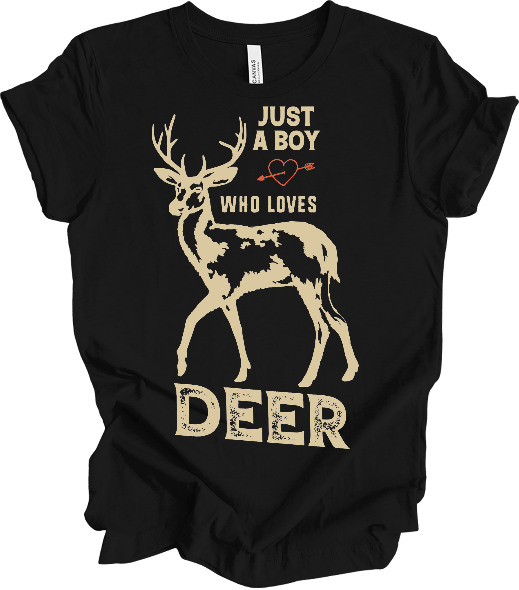 Just A Boy Who Loves Deer - Funny Hunter Gift T-Shirt in Black