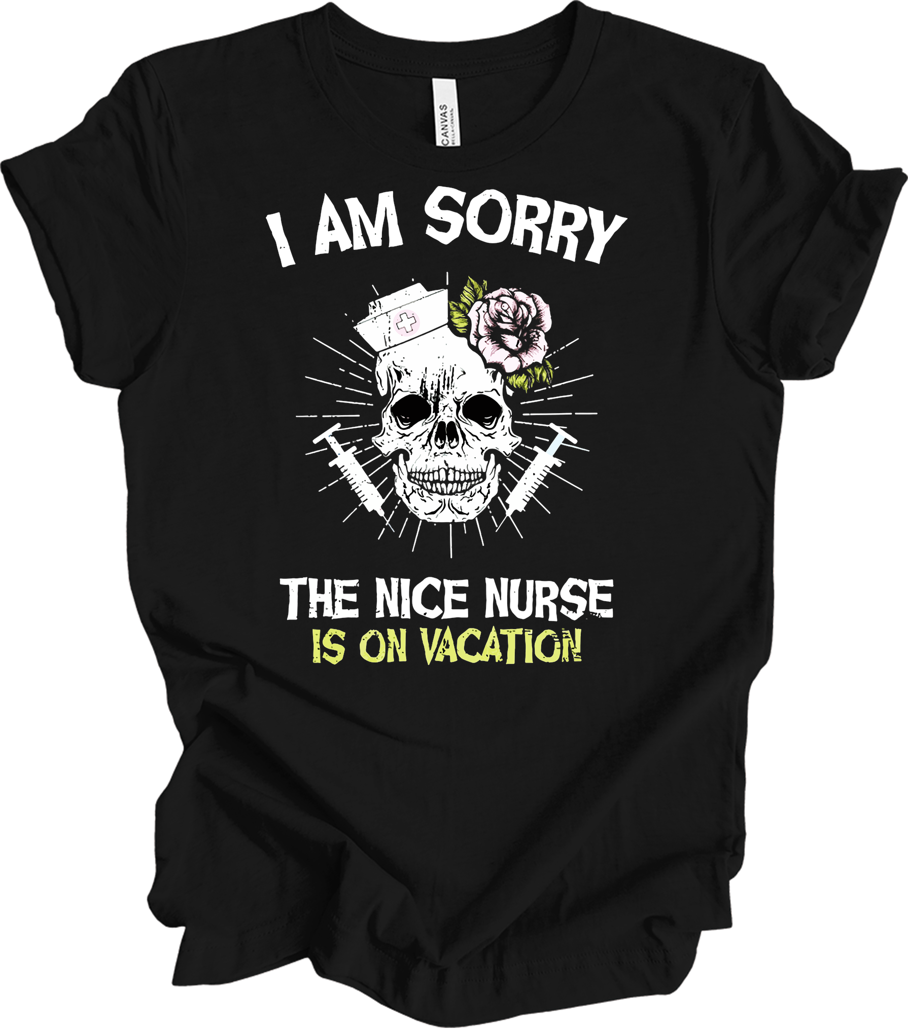 Nice Nurse Vacation Skull T-Shirt in Black