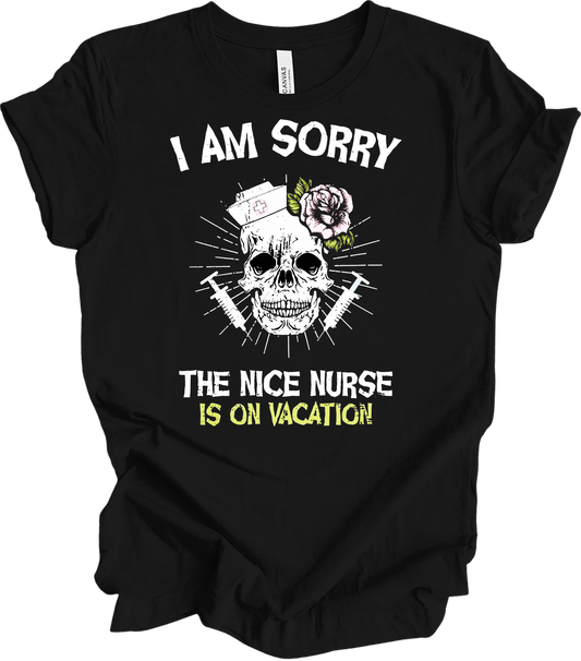 Nice Nurse Vacation Skull T-Shirt in Black