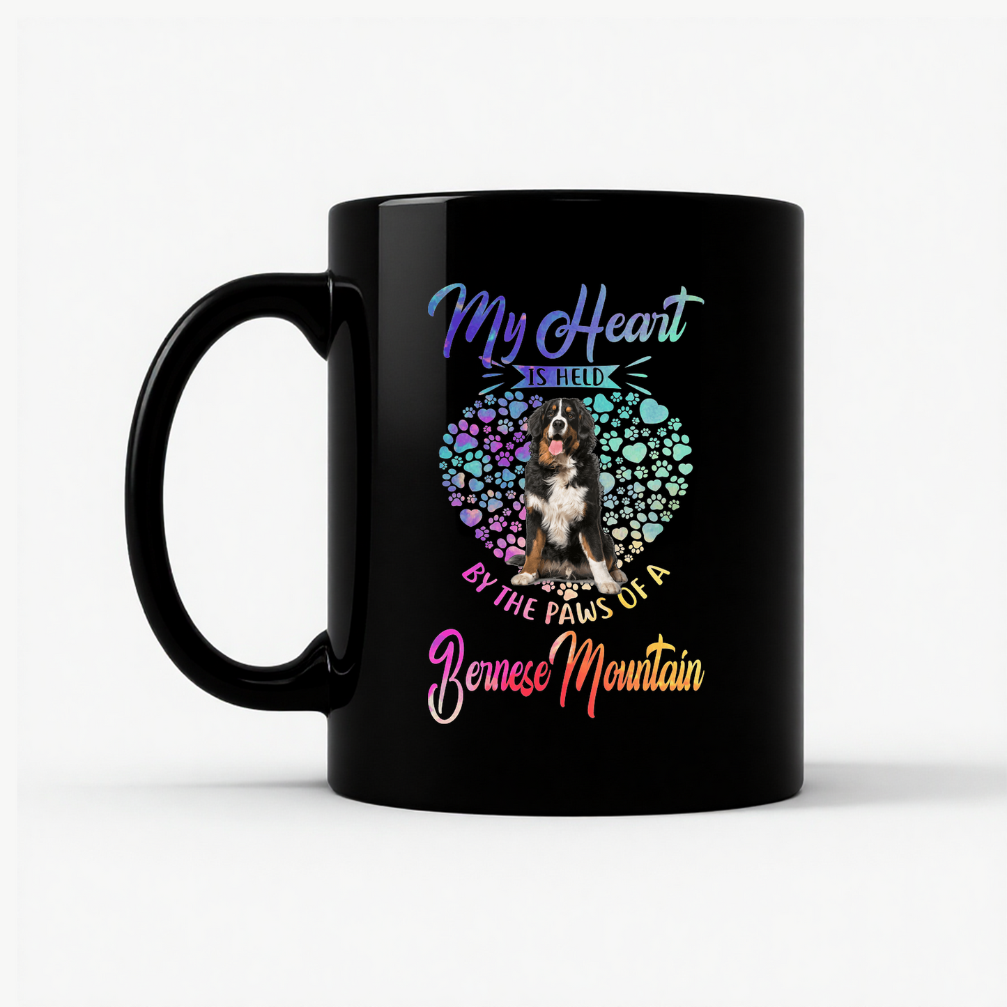 Bernese Mountain Dog Heart Mug in Black