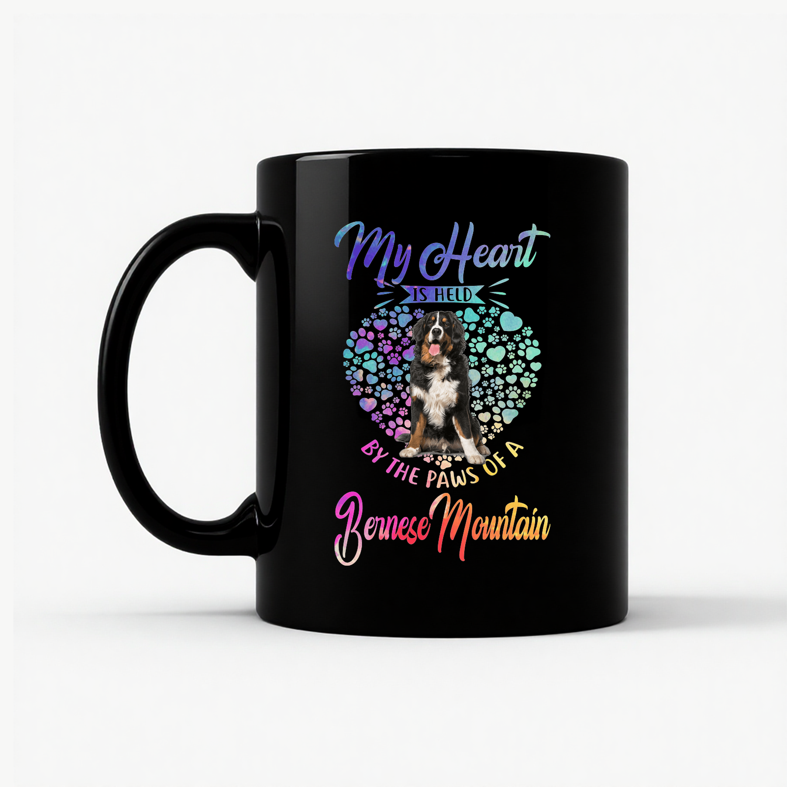 Bernese Mountain Dog Heart Mug in Black