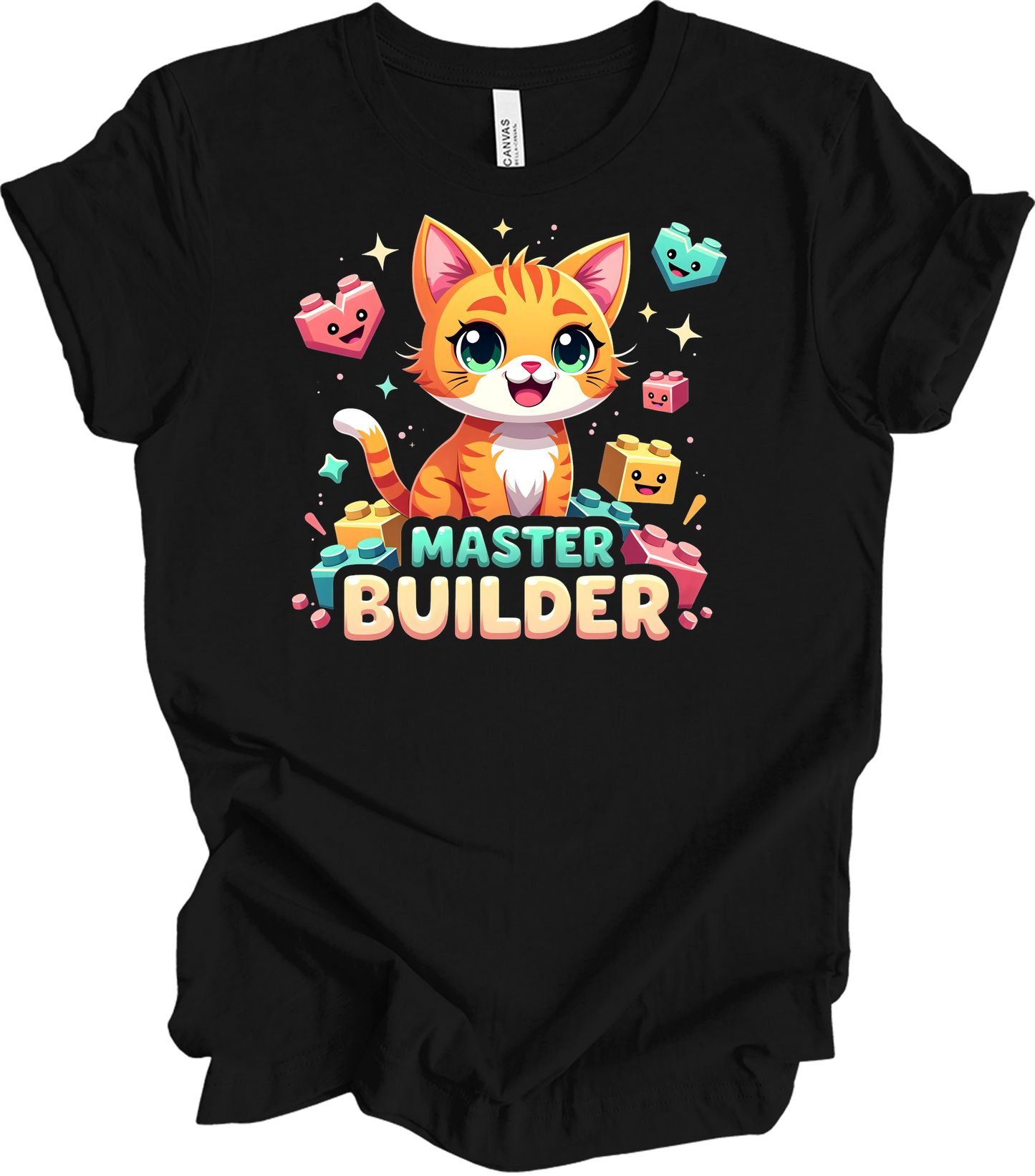 Cute Cat Master Builder T-Shirt in Black