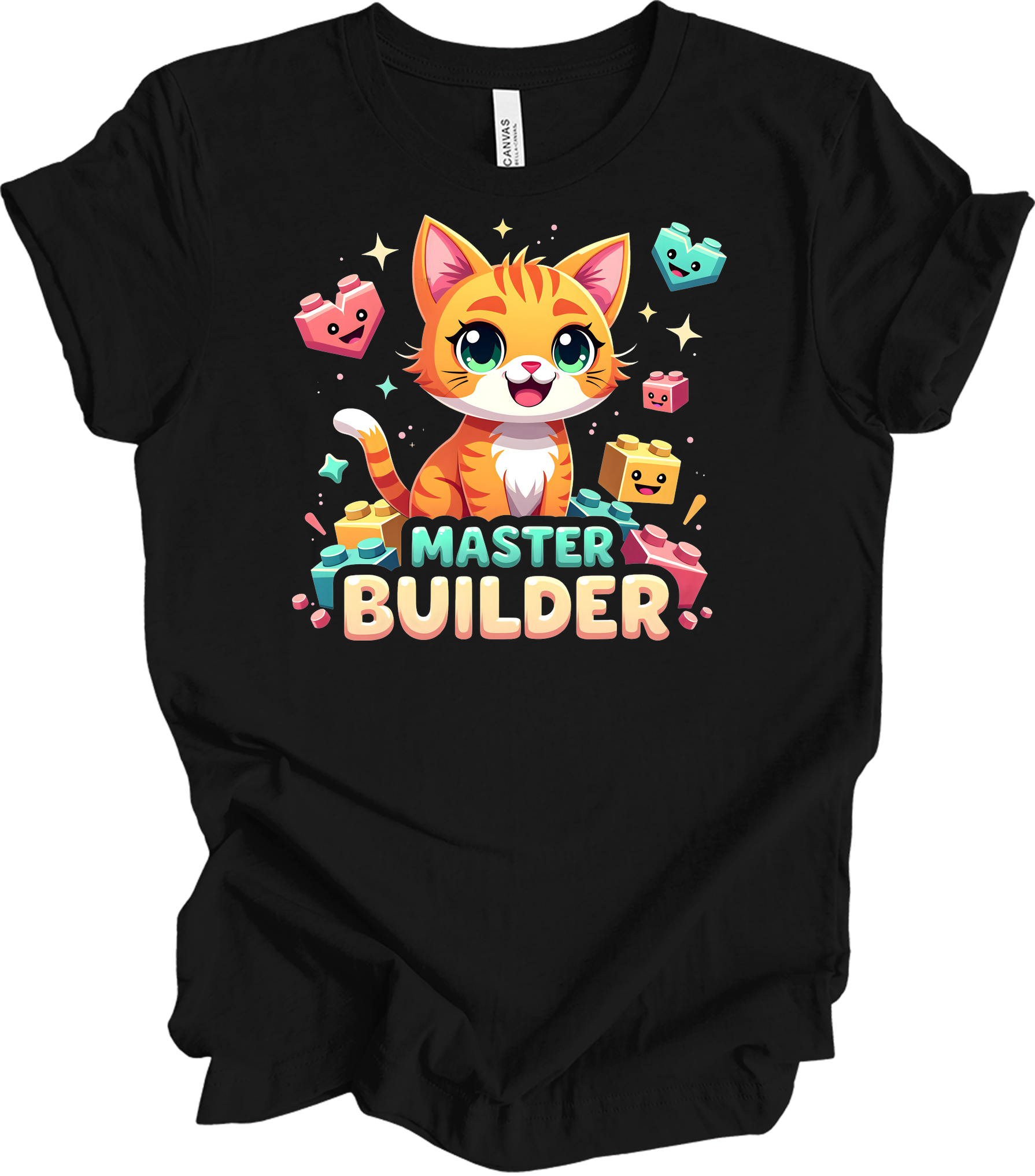 Cute Cat Master Builder T-Shirt in Black