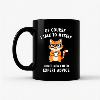 Cat Lover Talk to Myself Mug in Black