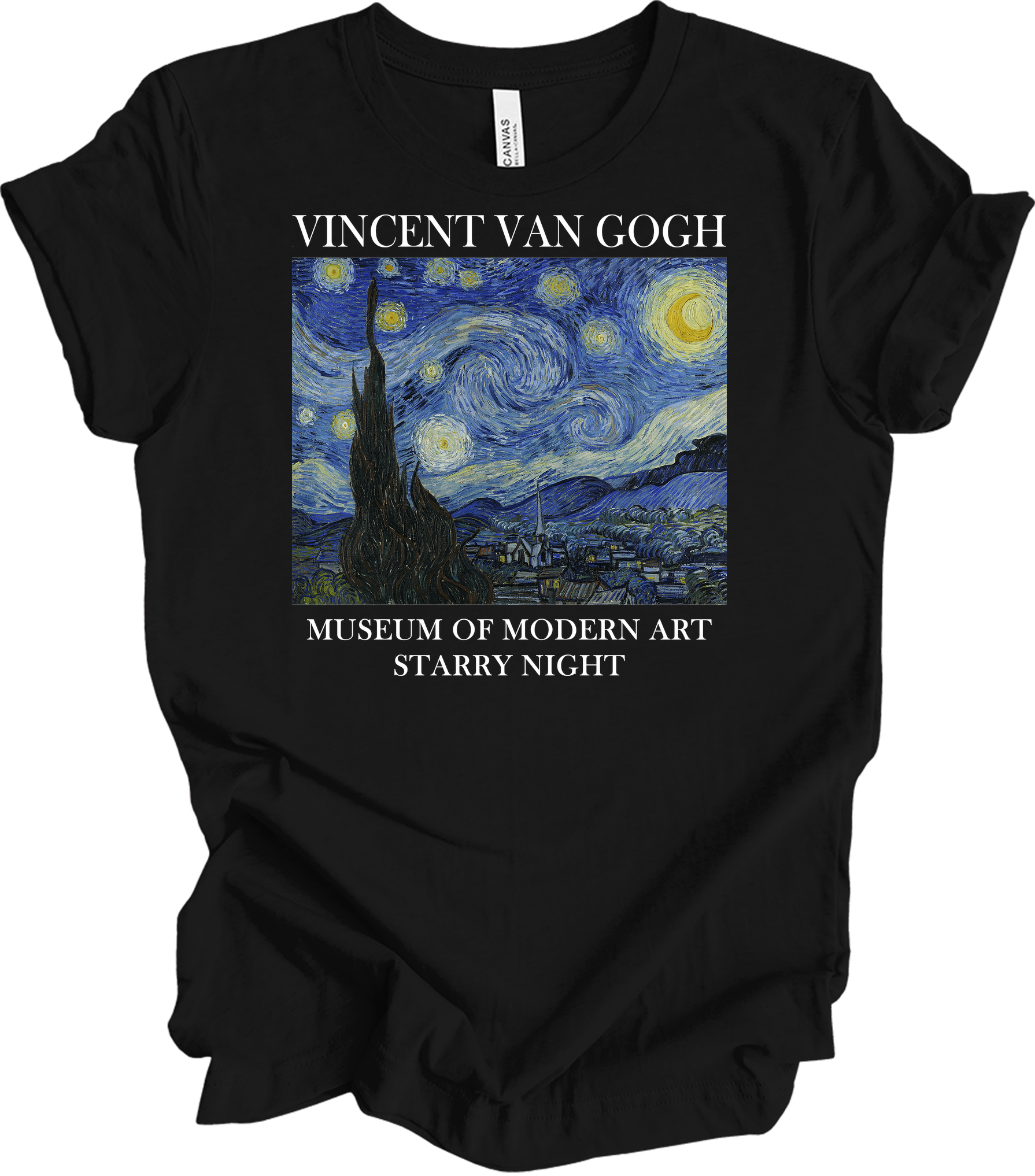 Van Gogh Starry Night Painting Art T-Shirt in Black